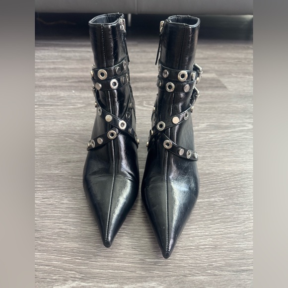 Zara Black Ankle Boots with Silver Studs - Picture 1 of 4